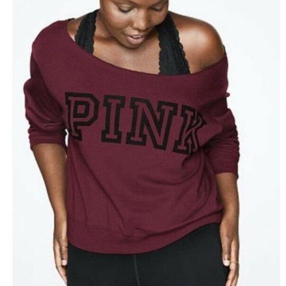 PINK Victoria's Secret Off-Shoulder Sweater in Deep Burgundy - Picture 1 of 2